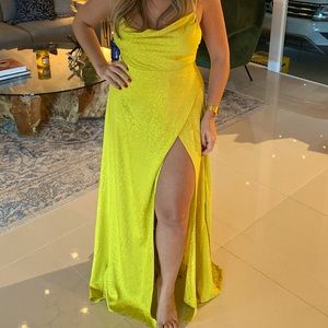 Yellow Maxi Dress Open leg open back NEW